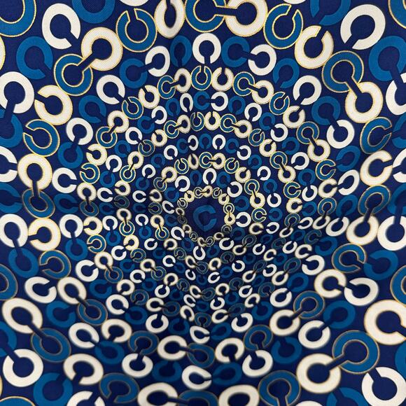 Coach Signature Silk Scarf Blue Circles 31 X 31 - Picture 2 of 6